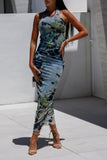 Backless Printed Halter Neck Dress - felvior
