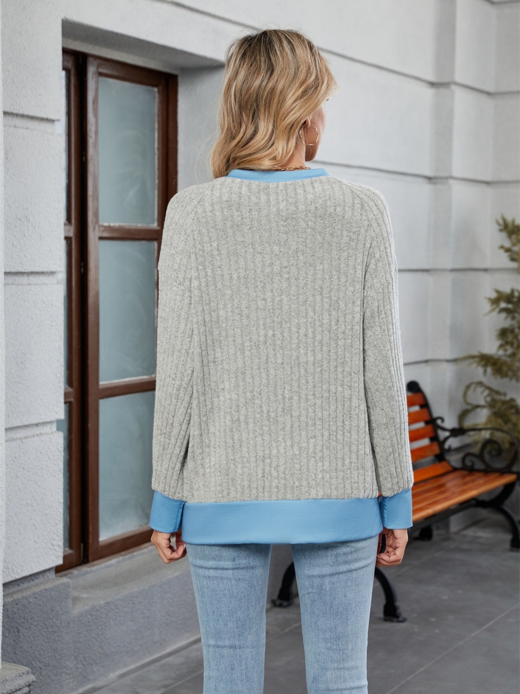 Contrast Trim Round Neck Long Sleeve T-Shirt