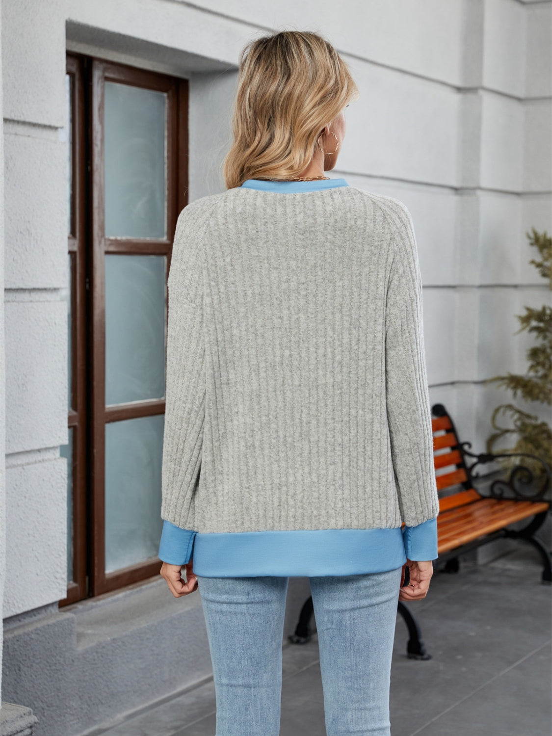 Contrast Trim Round Neck Long Sleeve T-Shirt