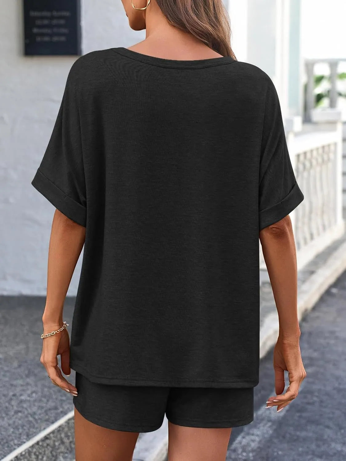Round Neck Short Sleeve Top and Shorts Set - felvior