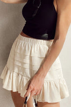 Ruffled Hemline Elastic Waist Mini Skirt