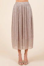 Mittoshop Metallic Glitter Speckle Print Elastic Midi Skirt