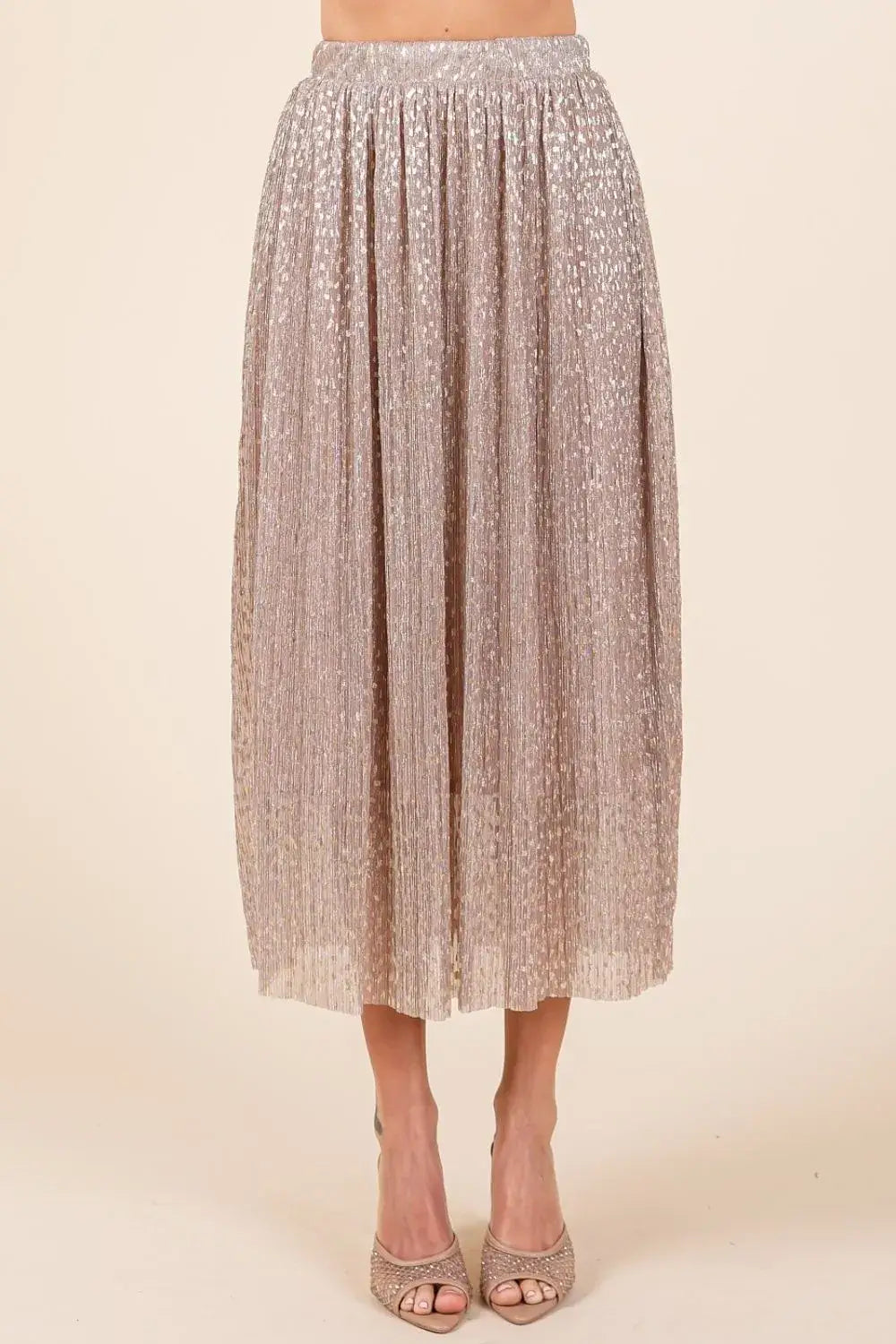 Mittoshop Metallic Glitter Speckle Print Elastic Midi Skirt