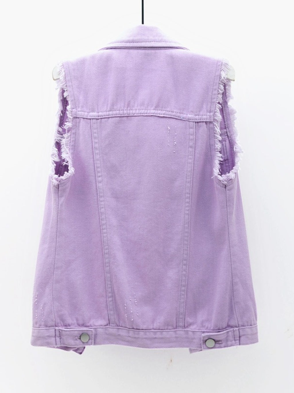 Full Size Button Down Raw Hem Sleeveless Denim Jacket Plus Size