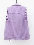 Full Size Button Down Raw Hem Sleeveless Denim Jacket Plus Size