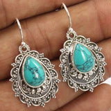 Artificial Turquoise Alloy Teardrop Dangle Earrings - felvior