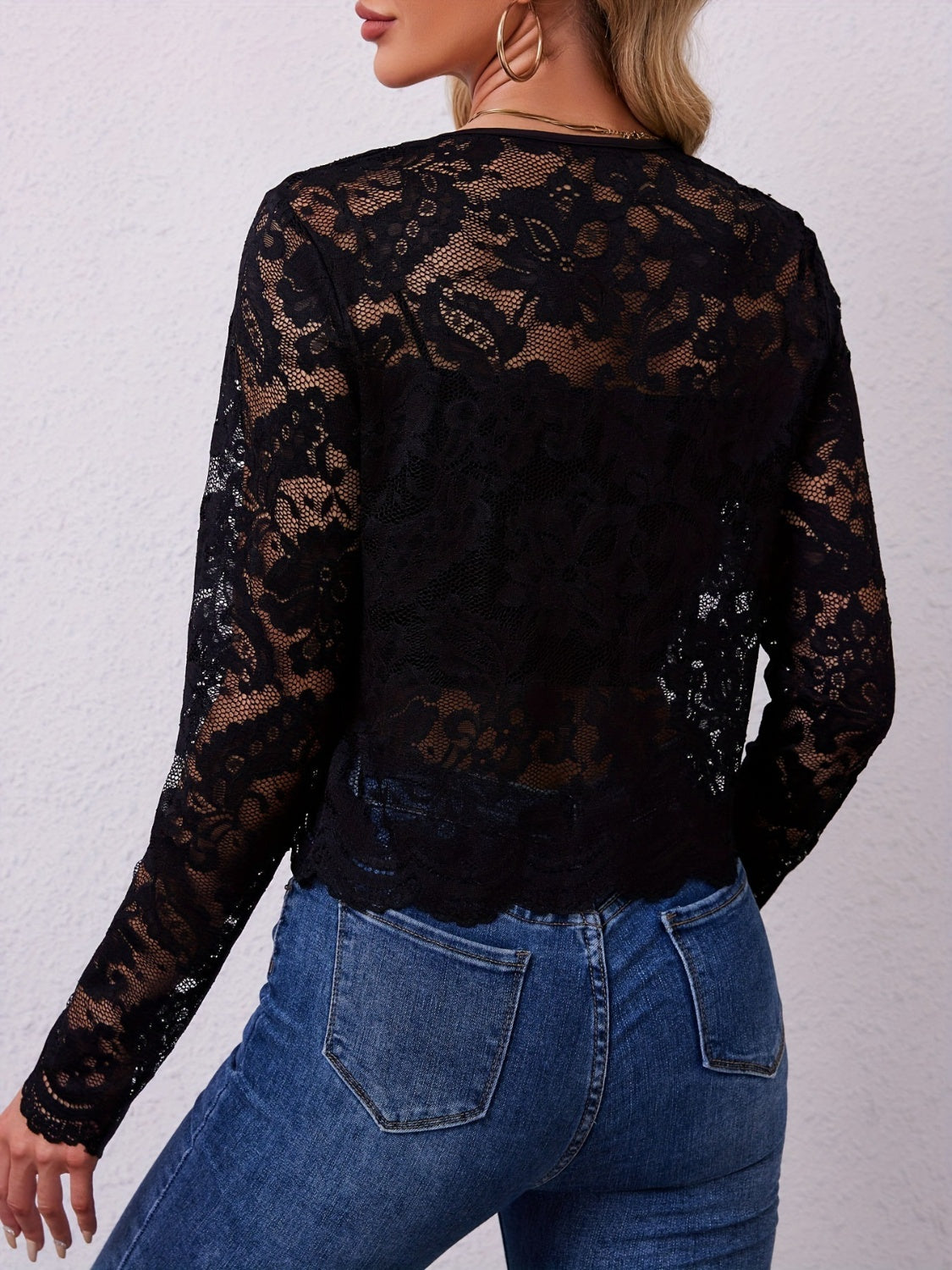 Lace Open Front Long Sleeve Jacket - felvior