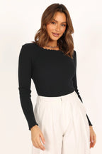 Lettuce Edge Round Neck Long Sleeve T-Shirt