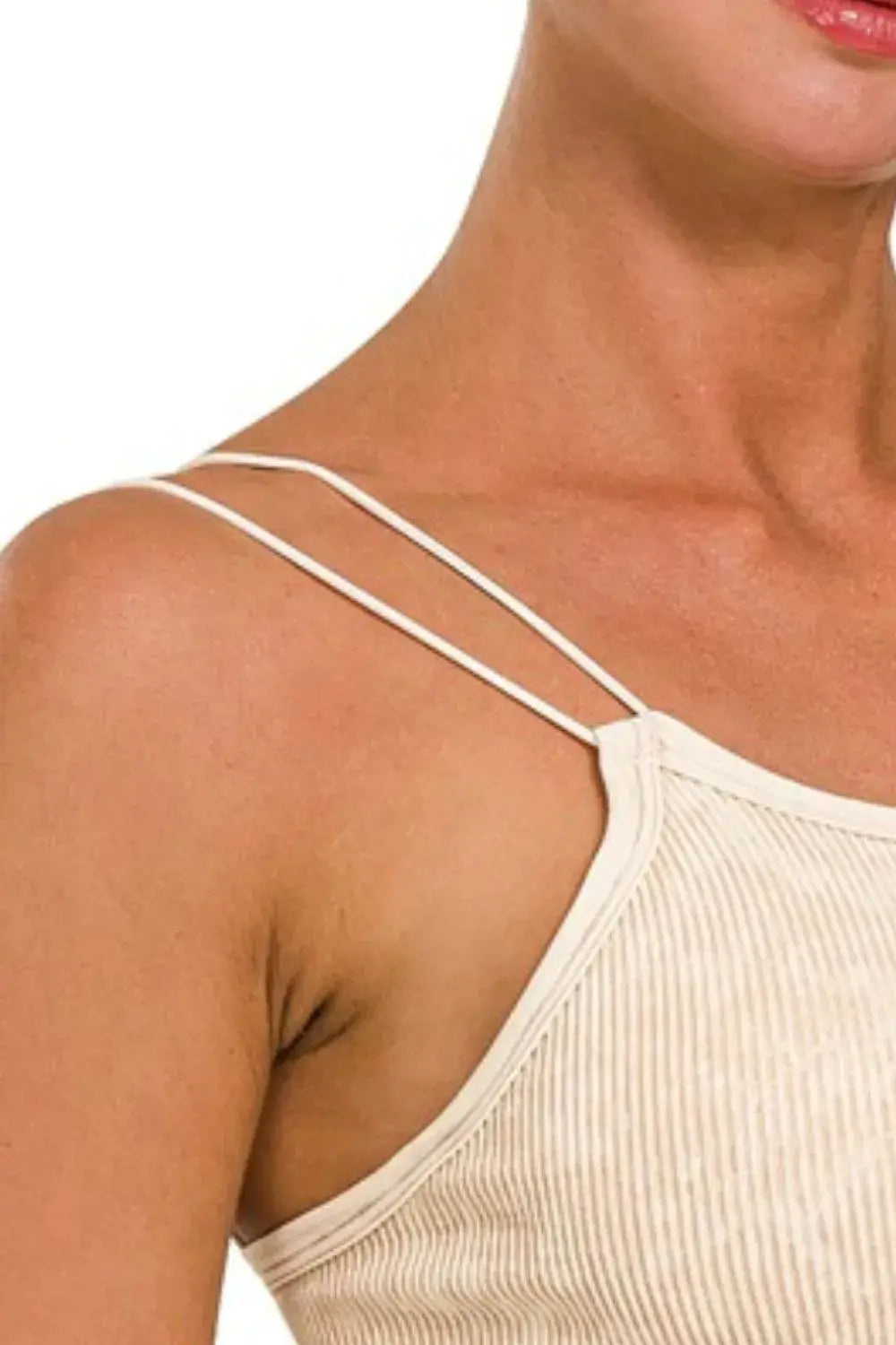 Zenana Washed Ribbed Seamless Double Strap Brami