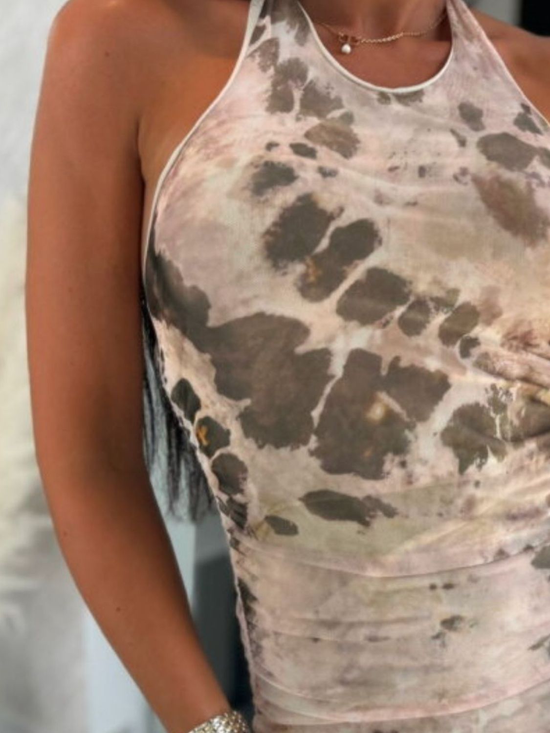 Backless Printed Halter Neck Dress - felvior