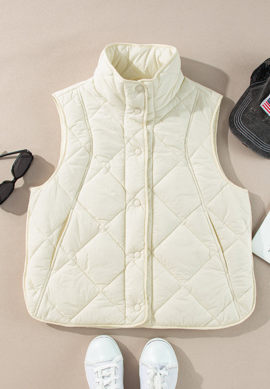 Snap Down Texture Vest Coat with Pockets - felvior