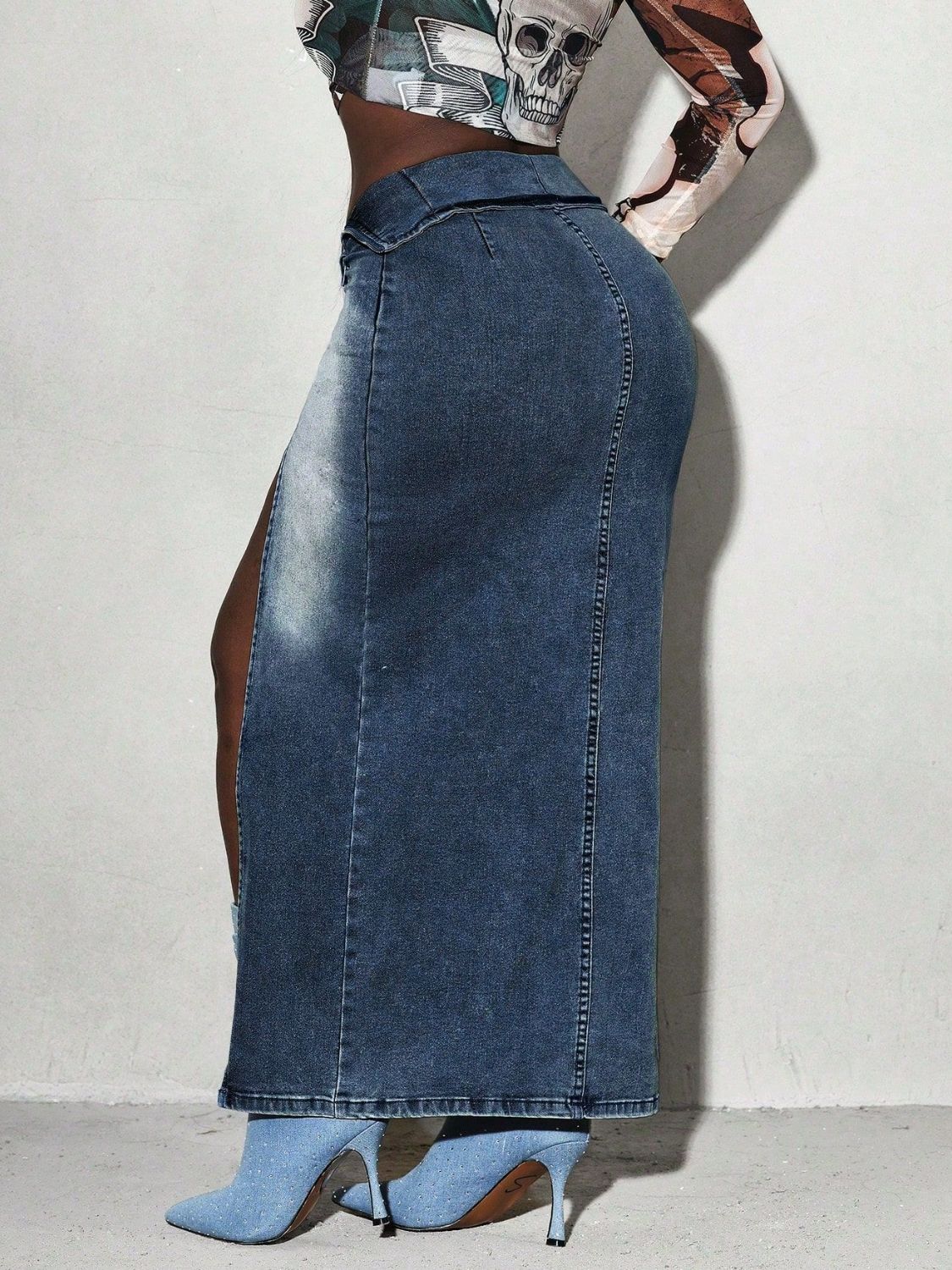 Split Denim Maxi Skirt - felvior