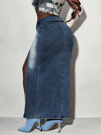 Split Denim Maxi Skirt
