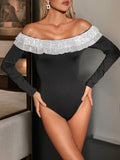 Perfee Sequin Ruffled Off-Shoulder Long Sleeve Bodysuit - felvior