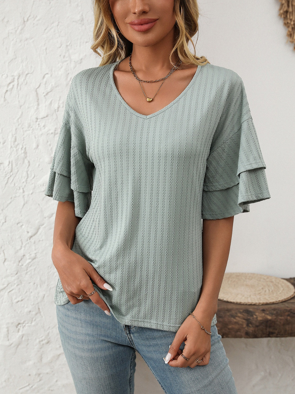 Mandy V-Neck Ruffle Half Sleeve Top Main image