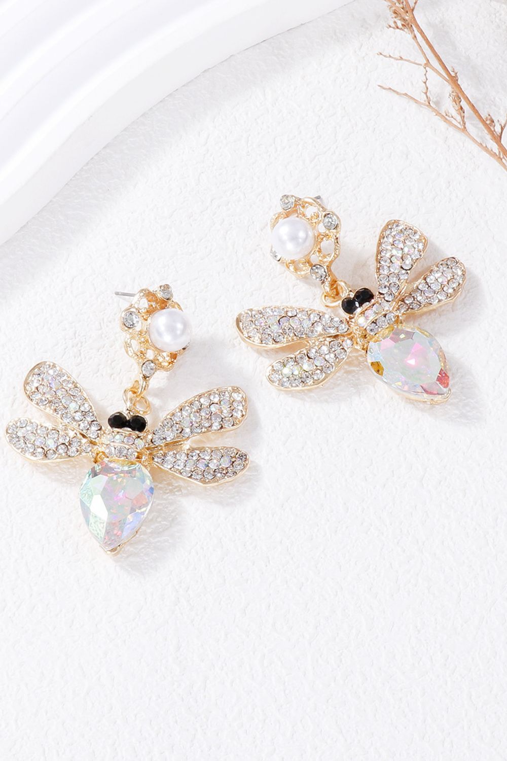 Natural Stone Bee Dangle Earrings - felvior