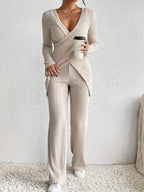 Surplice Long Sleeve Top and Pants Set