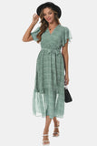 Surplice Neck Flutter Sleeve Tied Dress - felvior