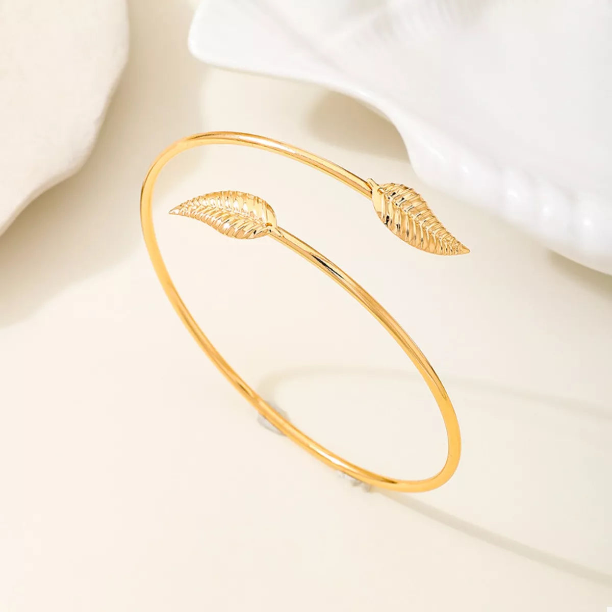 18K Gold-Plated Leaf Open Cuff Bracelet Secondary image