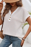 Stripe Buttoned Front V Neck T Shirt - felvior