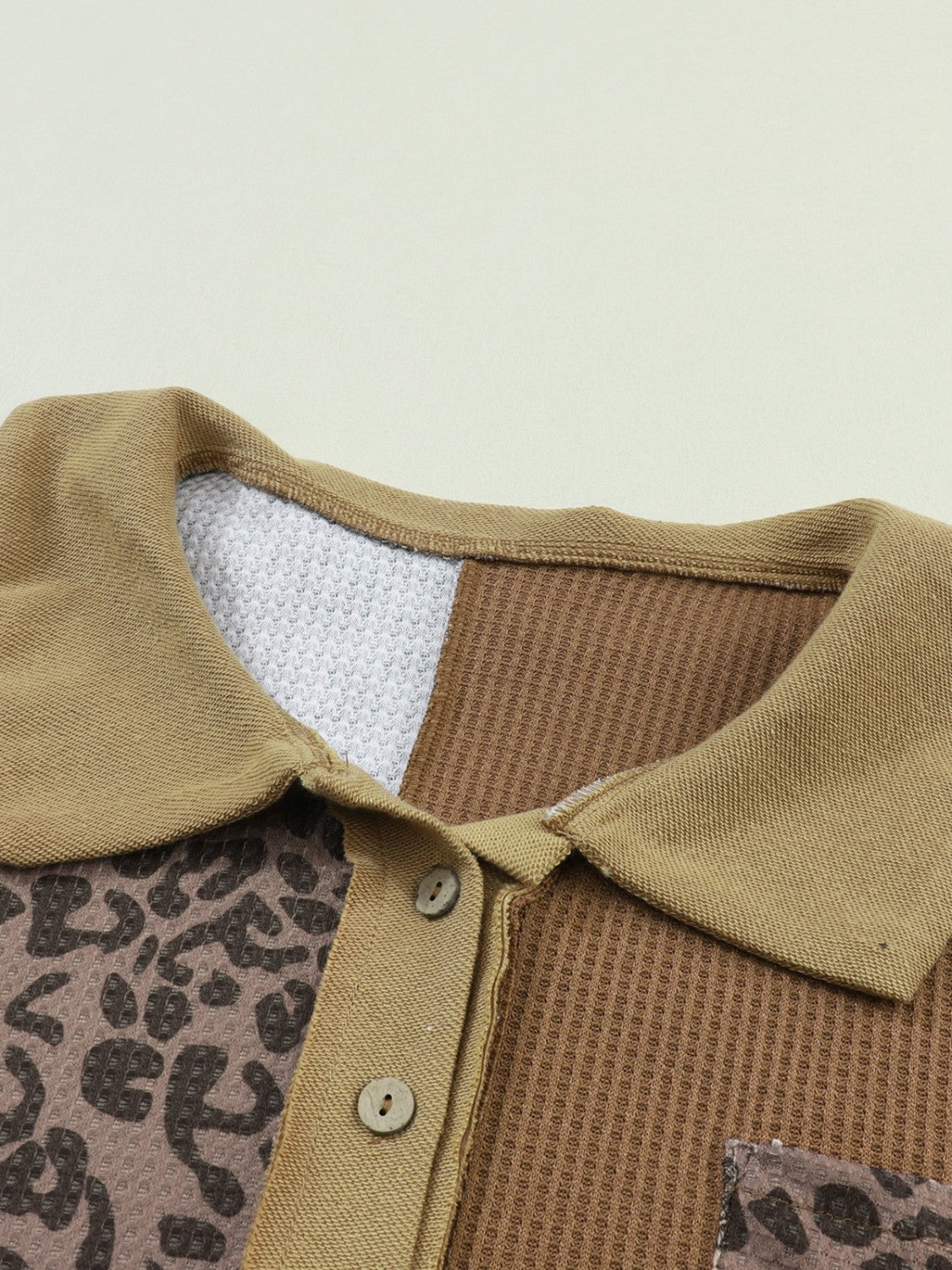 Half Button Leopard Collared Neck Blouse - felvior
