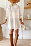 Lace Crochet Collared Neck Oversized Shirt - felvior