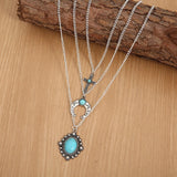 Artificial Turquoise Alloy Three-Layered Necklace - felvior