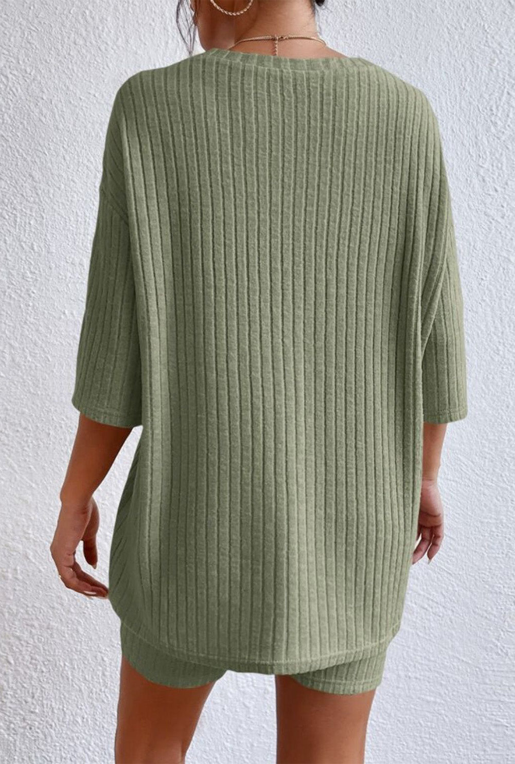 Round Neck Ribbed Top and Shorts Lounge Set - felvior