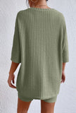 Round Neck Ribbed Top and Shorts Lounge Set - felvior