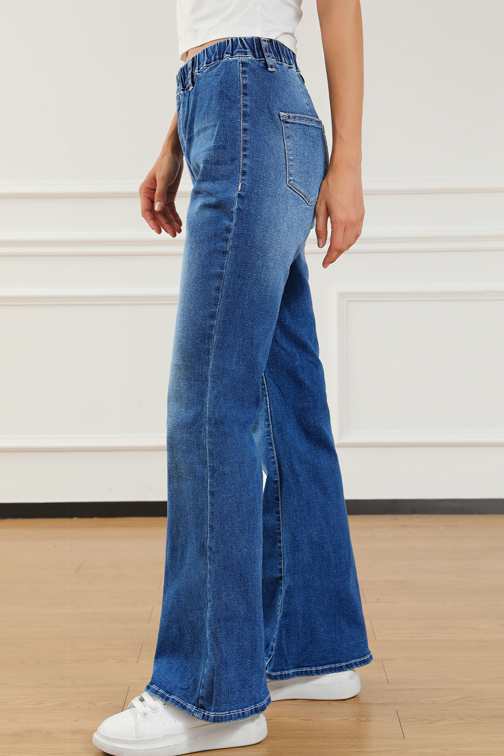 Elastic Waist Bootcut Jeans with Pockets - felvior