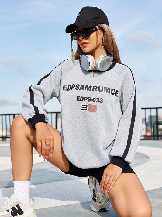 Letter Round Neck Long Sleeve Sweatshirt - felvior