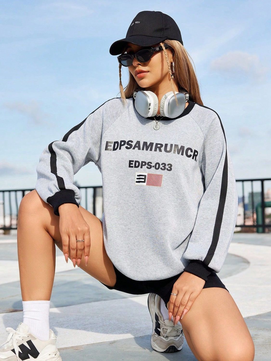 Letter Round Neck Long Sleeve Sweatshirt - felvior