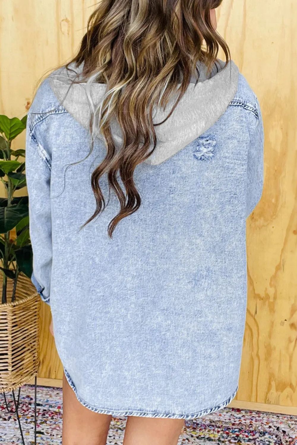 Distressed Button Up Long Sleeve Denim Jacket - felvior