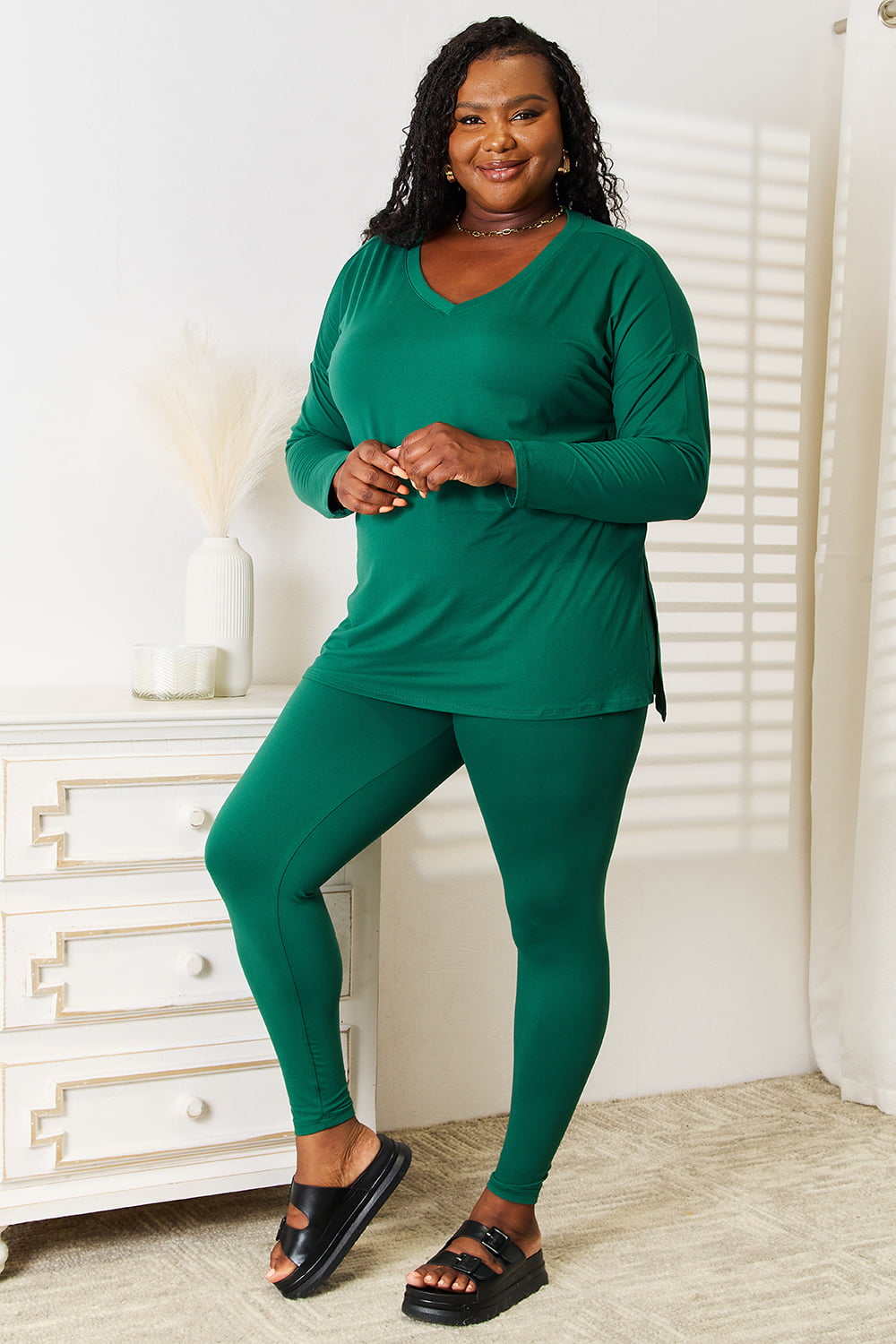 Zenana Lazy Days Full Size Long Sleeve Top and Leggings Set - felvior