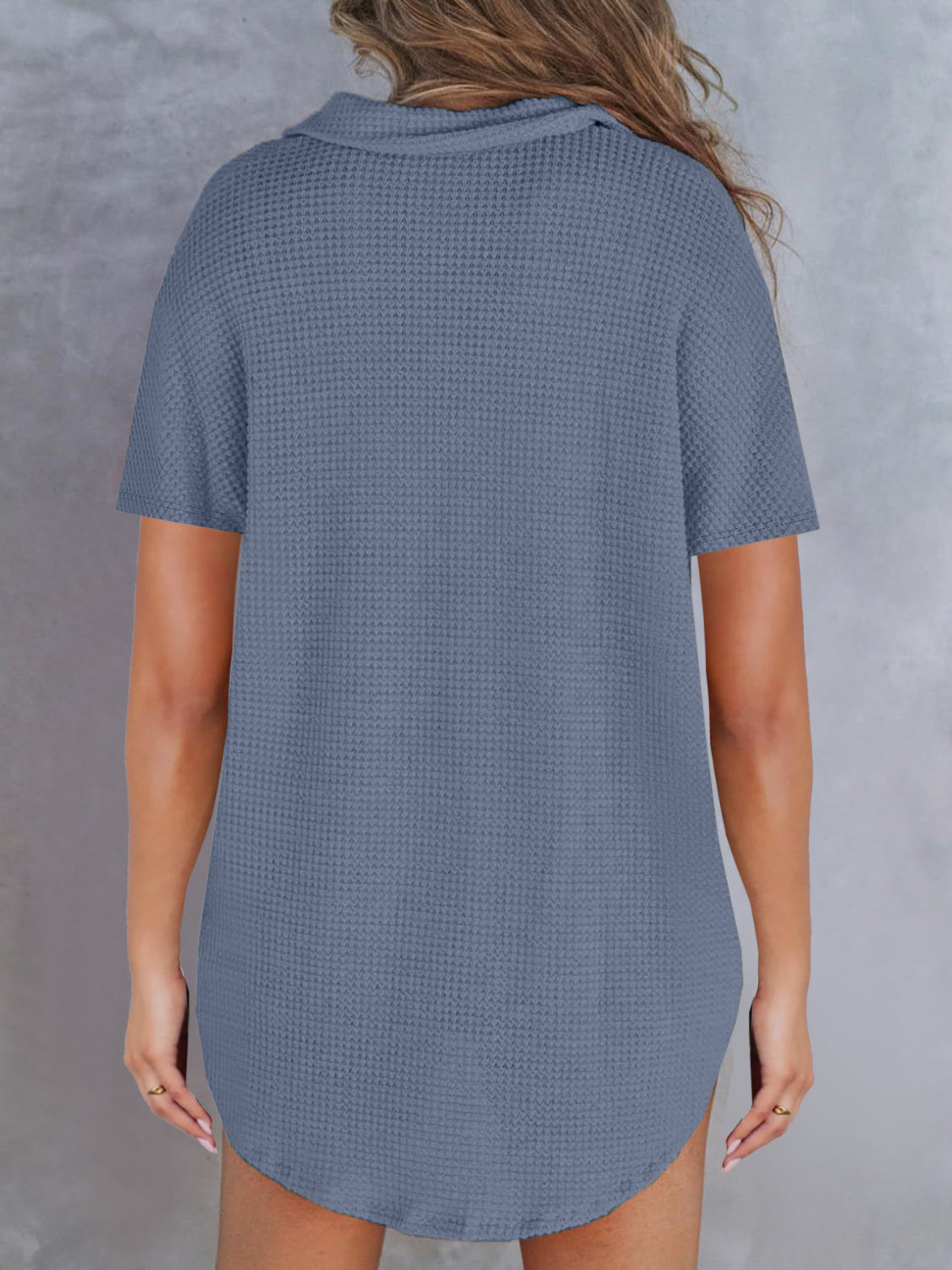 Waffle-Knit Short Sleeve Polo Shirt - felvior