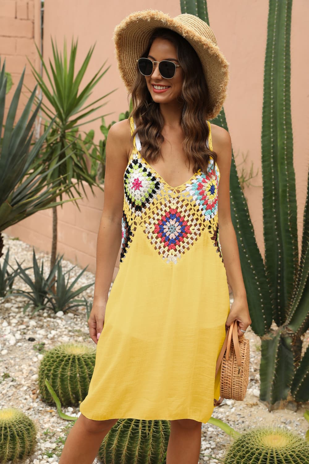 Openwork Sleeveless Embroidery Dress - felvior