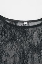 Fringe Round Neck Long Sleeve Lace Sheer Top