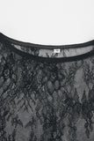Fringe Round Neck Long Sleeve Lace Sheer Top - felvior