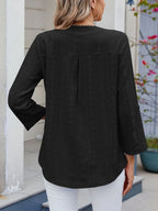 Eyelet Notched Roll-Tab Sleeve Top