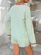 Devine Tie Front Contrast Plaid Shirt and Shorts Set