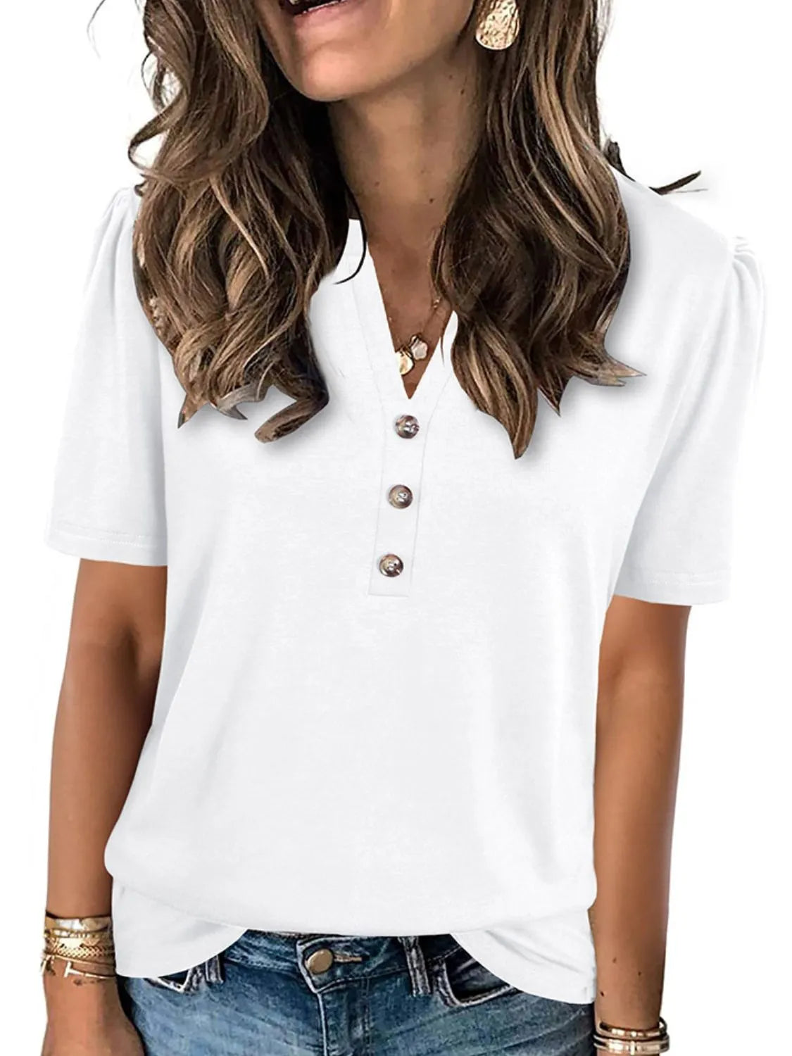 Notched Short Sleeve T-Shirt - felvior