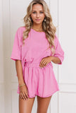 Round Neck Half Sleeve Top and Shorts Set - felvior
