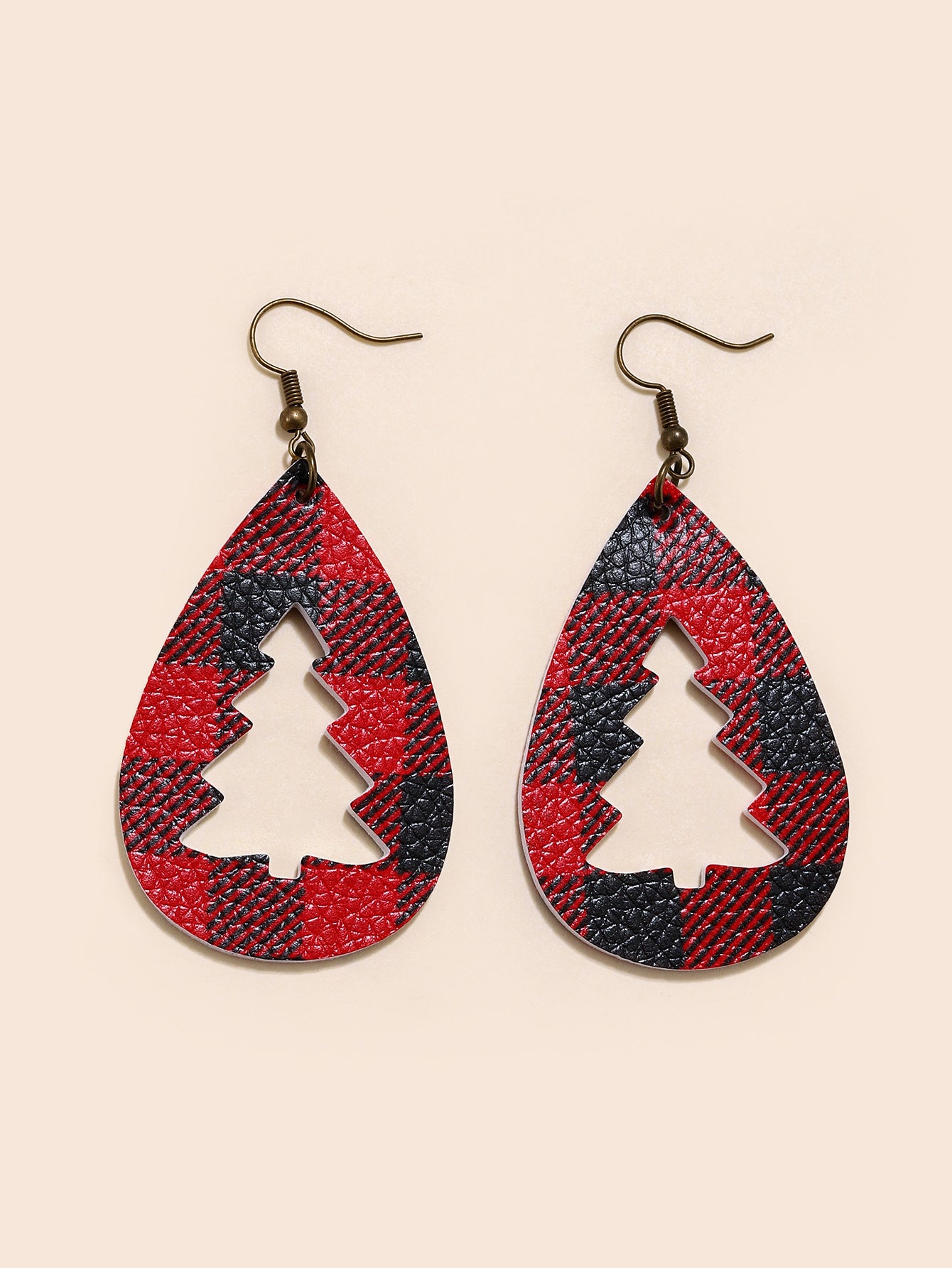 PU Leather Cutout Christmas Tree Earrings - felvior