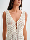 Openwork Sleeveless Maxi Dress - felvior