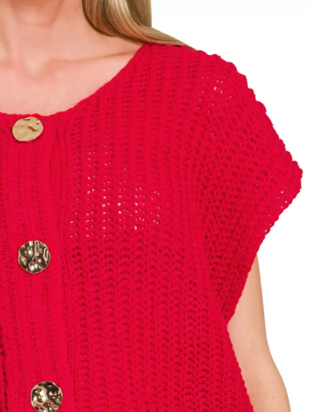 Zenana Button Down Sweater Vest with Front Pockets