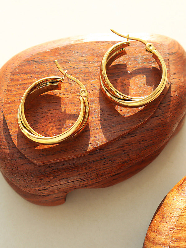 18K Gold-Plated Titanium Steel Huggie Earrings - felvior