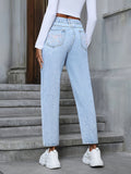 Distressed High Rise Jeans with Pockets - felvior