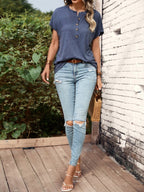 Half Button Short Sleeve Top