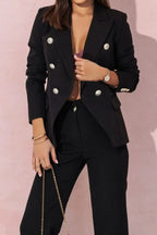 Full Size Lapel Collar Long Sleeve Blazer and Pants Set Plus Size