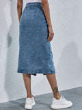 Buttoned Denim Skirt with Pockets - felvior